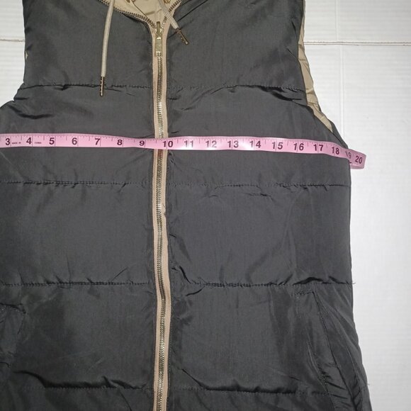 SNOBBISH COLLECTION REVERSIBLE WINTER PUFFER VEST REMOVABLE HOOD BLACK/BEIGE - Picture 7 of 10